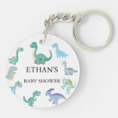 Stijlvolle Dinosaur Baby Shower Wit Sleutelhanger (Achterkant)