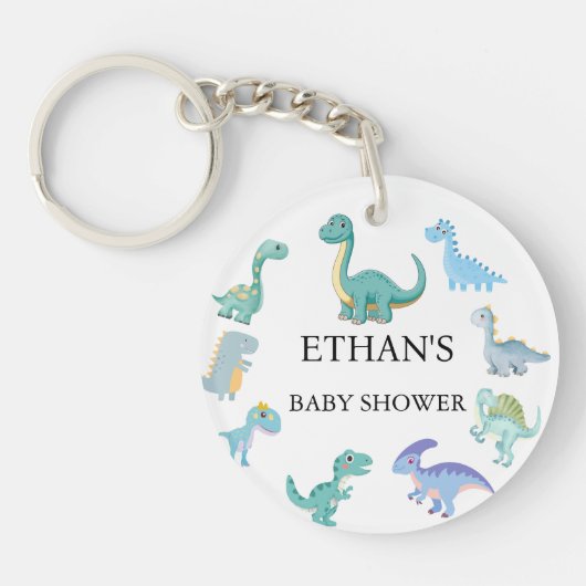 Stijlvolle Dinosaur Baby Shower Wit Sleutelhanger (Voorkant)