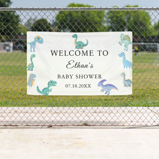 Stijlvolle Dinosaur Baby Shower Wit Spandoek (Insitu)