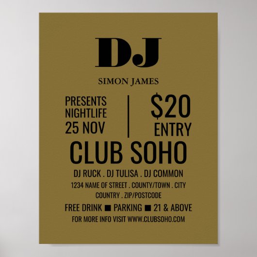 Stijlvolle DJ, Club Evenementen Reclame Poster (Voorkant)