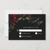 Stijlvolle donker gotische rood groene bloemenmood RSVP kaartje (Voorkant)