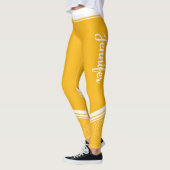 Stijlvolle, donkergele strepen en naam leggings (Links)