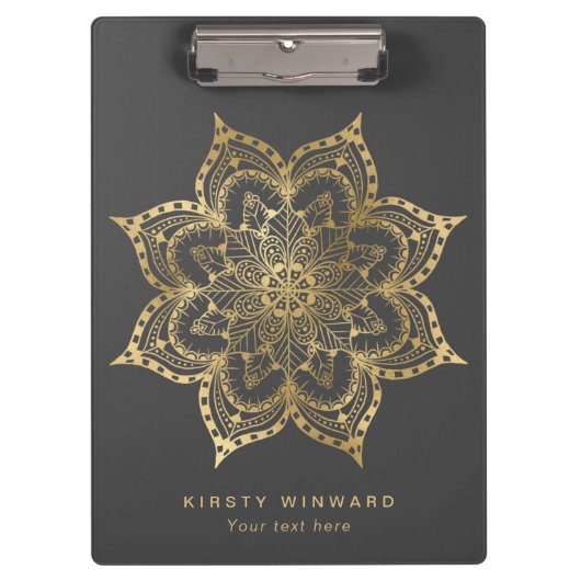 Stijlvolle donkergrijs en gouden vetten Boho Manda Klembord (Voorkant)