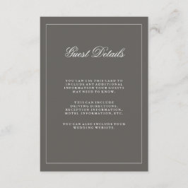Stijlvolle donkergrijze weddenschappen informatiekaartje