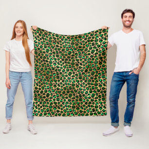 Stijlvolle donkergroene en gouden folie luipaardvl fleece deken