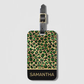 Stijlvolle, donkergroene en goudoliepleopardspots bagagelabel (Voorkant (verticaal))