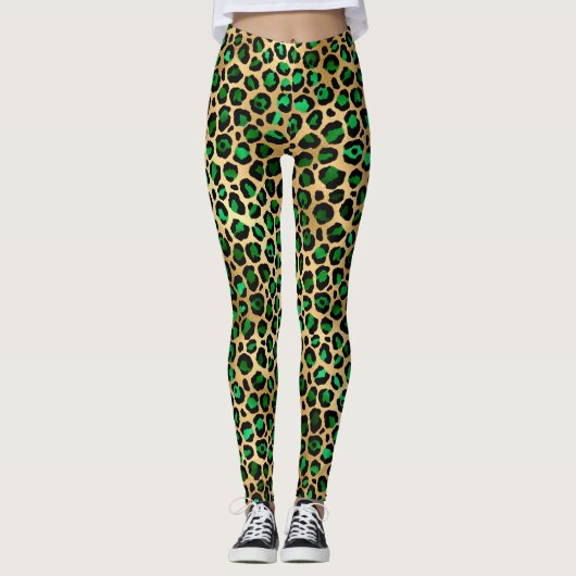Stijlvolle, donkergroene en goudoliepleopardspots leggings (Voorkant)