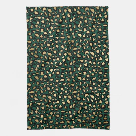 Stijlvolle, donkergroene en goudoliepleopardspots theedoek (Verticaal)