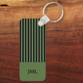 Stijlvolle, donkergroene en zwarte stripes monogra sleutelhanger (Achterkant)