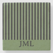 Stijlvolle, donkergroene en zwarte stripes monogra stenen onderzetter (Voorkant)