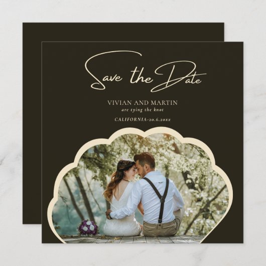 Stijlvolle donkergroene foto Sla de datum op Kaart (Voorkant / Achterkant)