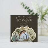 Stijlvolle donkergroene foto Sla de datum op Kaart (Staand voorkant)