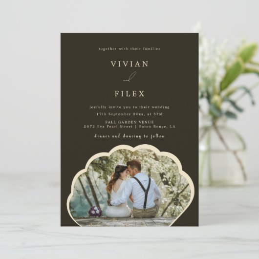 Stijlvolle donkergroene foto-uitnodiging kaart (Staand voorkant)
