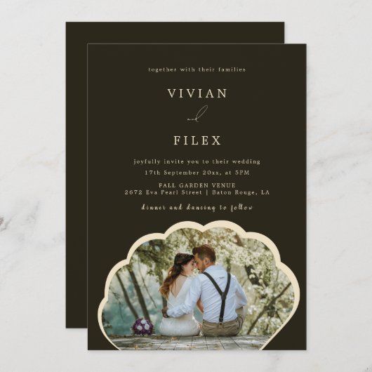 Stijlvolle donkergroene foto-uitnodiging kaart (Voorkant / Achterkant)