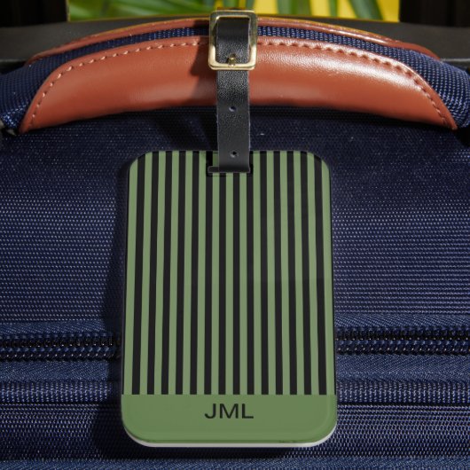 Stijlvolle, donkergroene Masculine en zwarte strep Bagagelabel (Voorkant Insitu 2)