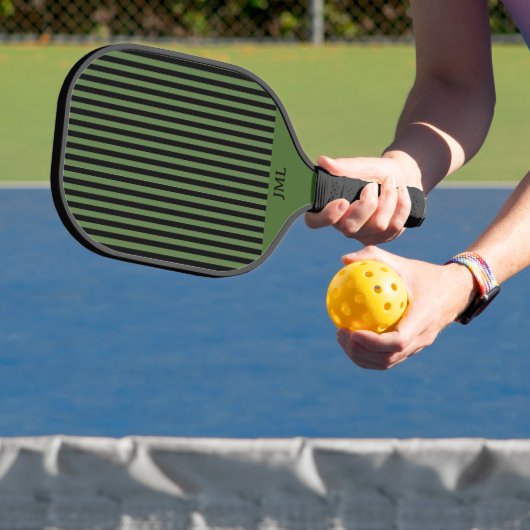 Stijlvolle, donkergroene Masculine en zwarte strep Pickleball Paddle (Insitu)