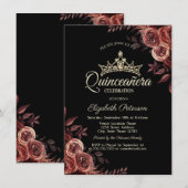 Stijlvolle donkerrode rozen gotische Quinceañera Kaart (Voorkant / Achterkant)