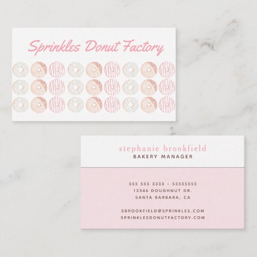 Stijlvolle Donut Pattern roze Bakery Cafe Visitekaartje (Voorkant / Achterkant)