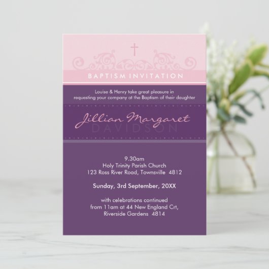 STIJLVOLLE DOOP NODIGT UIT:: elegant 2P Kaart (Staand voorkant)