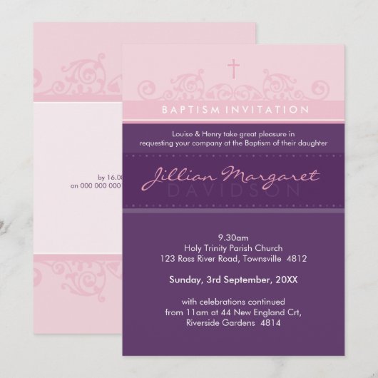 STIJLVOLLE DOOP NODIGT UIT:: elegant 2P Kaart (Voorkant / Achterkant)