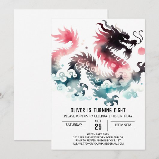 Stijlvolle Dragon Birthday Digital Kaart (Voorkant / Achterkant)