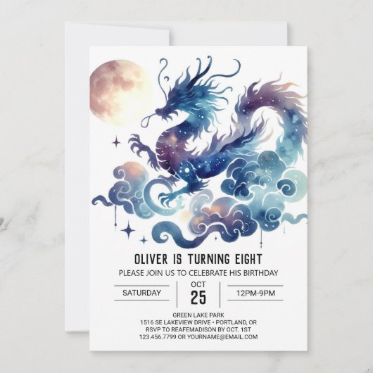 Stijlvolle Dragon Birthday Printable Kaart (Voorkant)