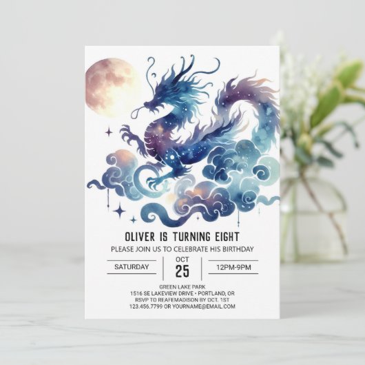 Stijlvolle Dragon Birthday Printable Kaart (Staand voorkant)