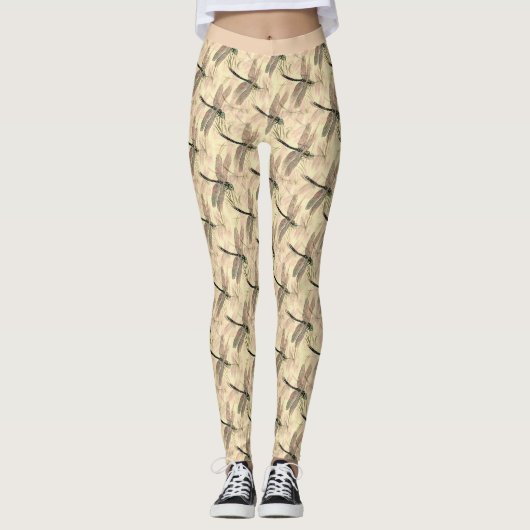 Stijlvolle Dragonfly Pattern Yoga Workout Leggings (Voorkant)