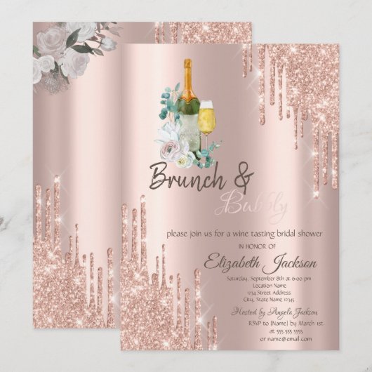 Stijlvolle Drips Brunch & Bubbly Bruidsuitnodiging Kaart (Voorkant / Achterkant)