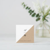 Stijlvolle dubbele monogram Kraft Modern Minimalis Vierkante Visitekaartje (Staand voorkant)