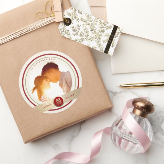 Stijlvolle dubbelzinnigheid Chinese bruiloft foto Ronde Sticker (Geschenken)