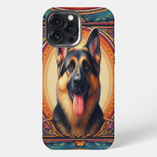 Stijlvolle Duitse Herdershond Kleurrijk Frame iPhone 13 Pro Max Hoesje