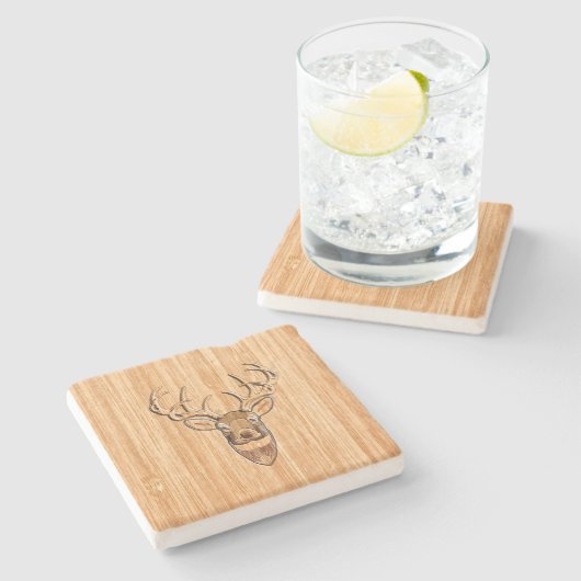 Stijlvolle, dunne, lichte houten korrels afdrukken stenen onderzetter (Zijkant)