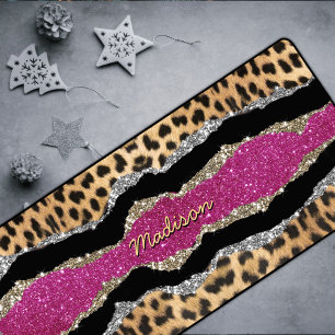 Stijlvolle, dunne, roze glittery-monogram voor die bureaumat