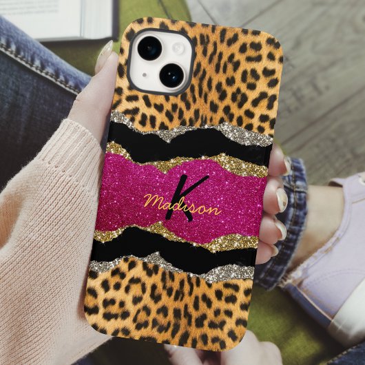 Stijlvolle, dunne, roze glittery-monogram voor die Case-Mate iPhone case
