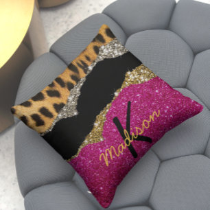 Stijlvolle, dunne, roze glittery-monogram voor die kussen