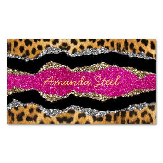 Stijlvolle, dunne, roze glittery-monogram voor die magnetisch visitekaartje (Voorkant)