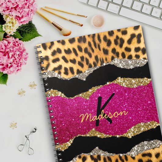 Stijlvolle, dunne, roze glittery-monogram voor die notitieboek