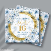 Stijlvolle Dusty Blue Floral Gold Sweet 16 Guest B Gastenboek
