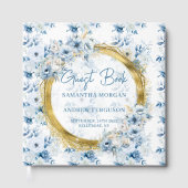 Stijlvolle Dusty Blue Gold Glitter Wedding Guest B Gastenboek (Voorkant)