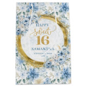 Stijlvolle Dusty Blue Sweet 16 Gold Glitter Gift B Medium Cadeauzakje (Voorkant)