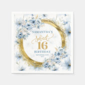 Stijlvolle Dusty Blue Sweet 16 Gold Glitter servet (Voorkant)