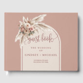 Stijlvolle Dusty Pink Rose Pampas Arch Floral Wedd Gastenboek (Voorkant)