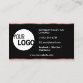 Stijlvolle Dusty Roze en Zwart met Logo Foto's Visitekaartje (Achterkant)