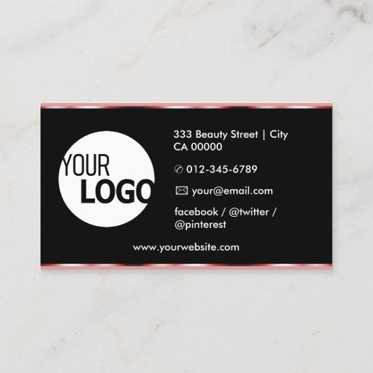 Stijlvolle Dusty Roze en Zwart met Logo Foto's Visitekaartje (Achterkant)