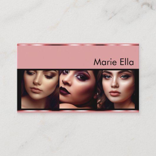 Stijlvolle Dusty Roze en Zwart met Logo Foto's Visitekaartje (Voorkant)