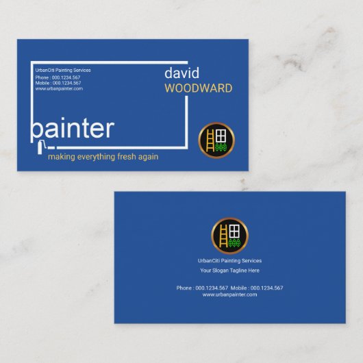 Stijlvolle, eenvoudige, blauwe verfdoos voor schil visitekaartje (Voorkant / Achterkant)