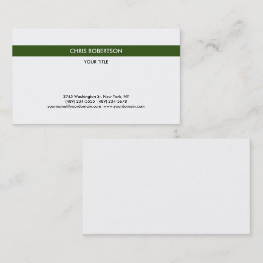 Stijlvolle eenvoudige Forest Green White minimalis Visitekaartje (Voorkant / Achterkant)