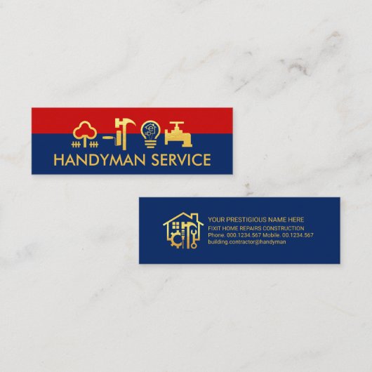 Stijlvolle eenvoudige gouden handyman gereedschap mini visitekaartje (Voorkant / Achterkant)