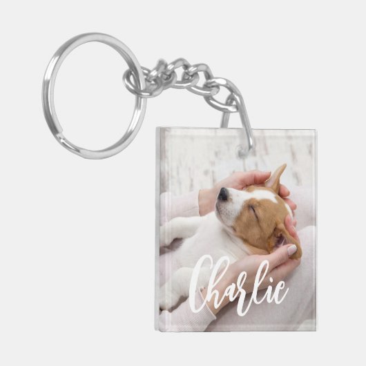 Stijlvolle Eenvoudige Moderne Hond Naam 2 Foto Sleutelhanger (Voorkant Links)